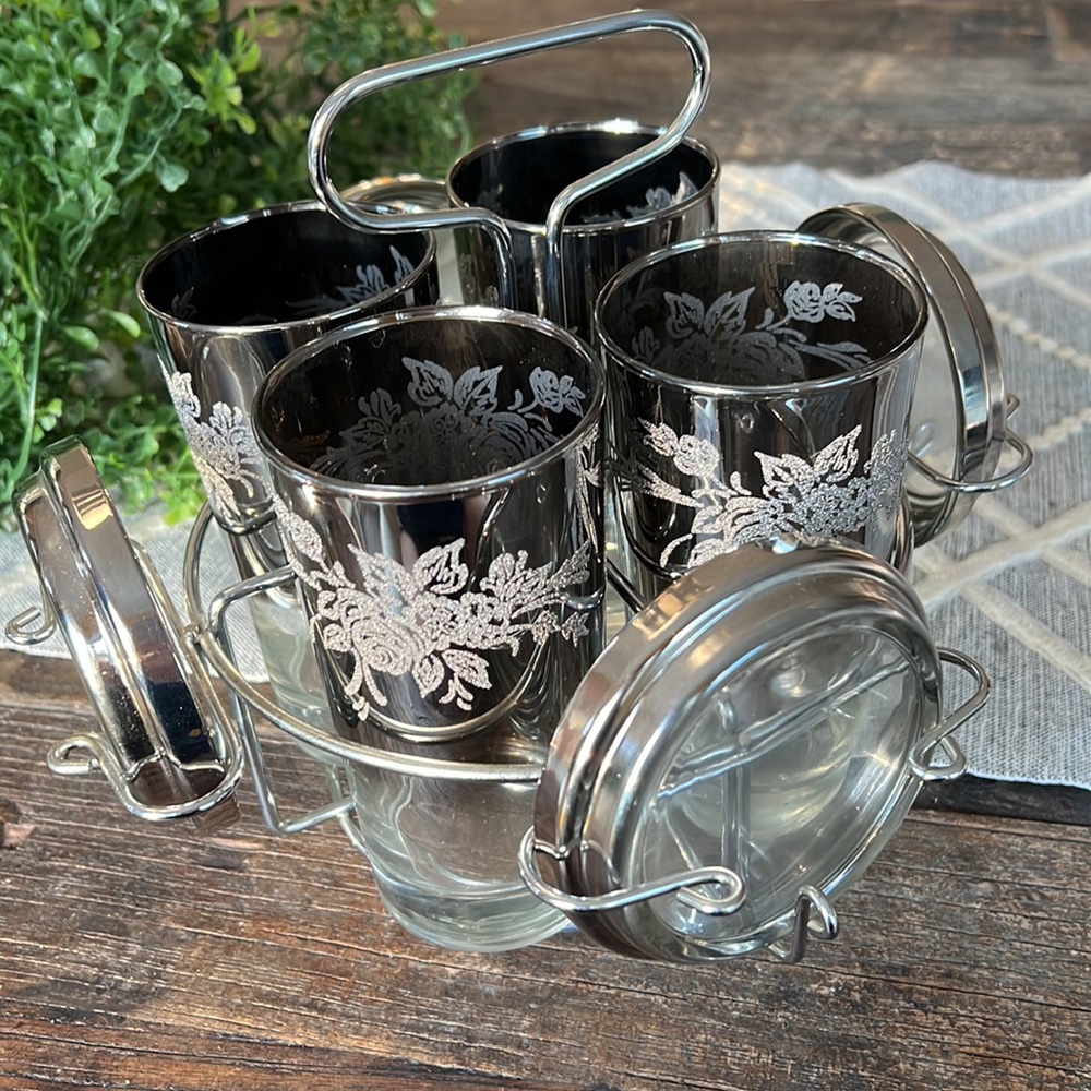 Vintage Black and Silver Floral Drinkware Set - Picture 1 of 11